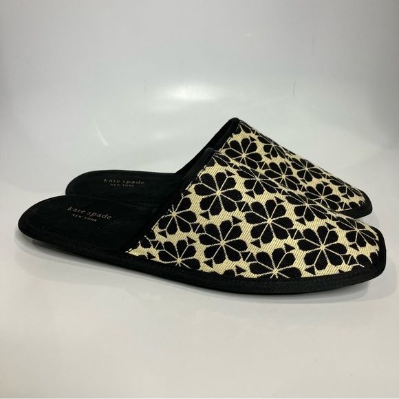 Kate Spade flower jacquard dove slippers women’s size 11 tan black luxury casual - Picture 2 of 9